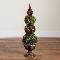 3ft. Pre-Lit Artificial Christmas Ornament Boxwood Topiary Tree with 70 Warm White LED Lights