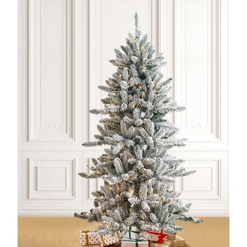 6ft. Pre-Lit Flocked Fir Artificial Christmas Tree, Warm White LED Lights