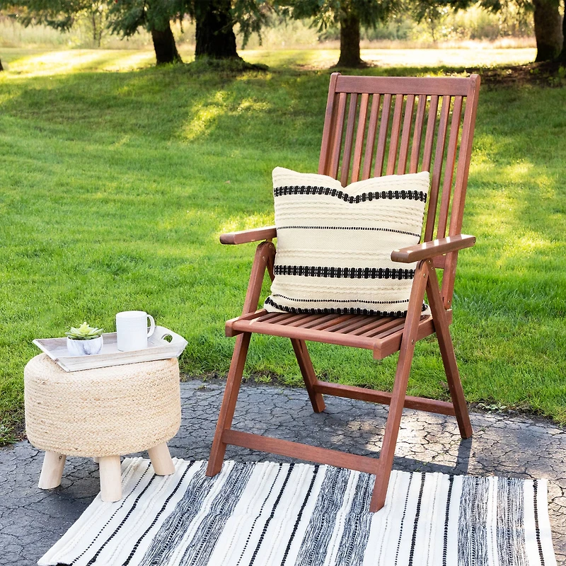 White & Black Outdoor Handloom Woven Square Cushion