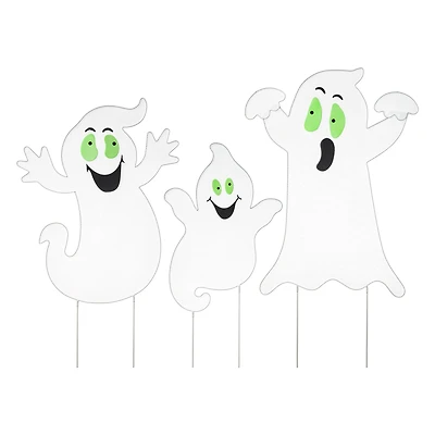 Glitzhome® 3.3ft. Halloween Metal Mesh Glow in Dark Ghost Family Yard Stake Set