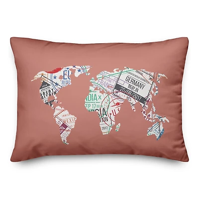 World Map Stamps 14" x 20" Throw Pillow