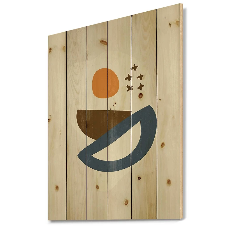 Designart - Abstract Sun Moon Geometric Print I - Modern Print on Natural Pine Wood