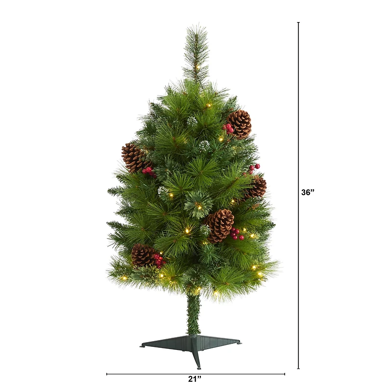 3ft. Pre-Lit Montana Mixed Pine, Pinecones & Berries Artificial Christmas Tree with Clear LED Lights
