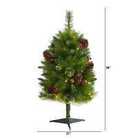 3ft. Pre-Lit Montana Mixed Pine, Pinecones & Berries Artificial Christmas Tree with Clear LED Lights