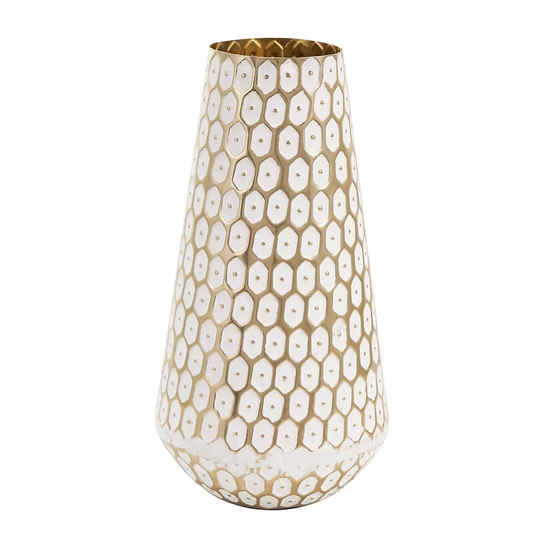 13" Gold & White Geometric Dot Metal Vase