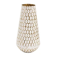 13" Gold & White Geometric Dot Metal Vase