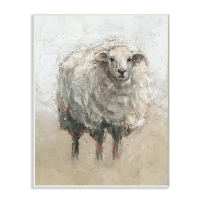 Stupell Industries Fluffy Sheep Farm Animal Beige Tan Painting Wood Wall Plaque