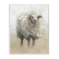 Stupell Industries Fluffy Sheep Farm Animal Beige Tan Painting Wood Wall Plaque