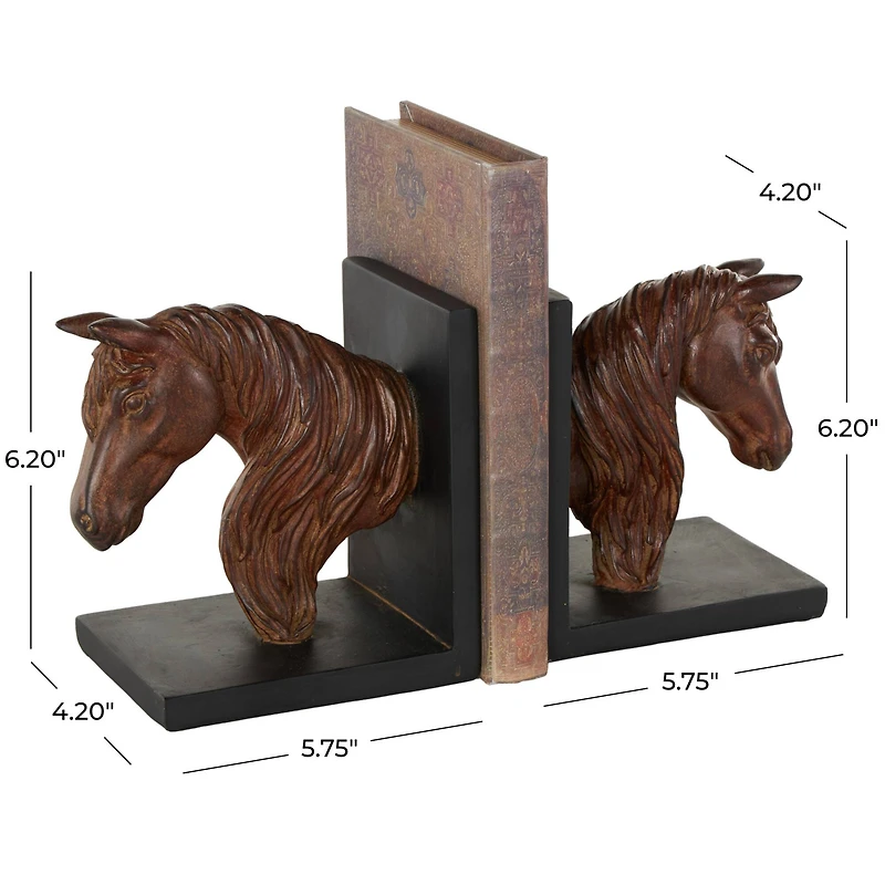 6" Copper Horse Head Bookends with Black Stands, 2ct.