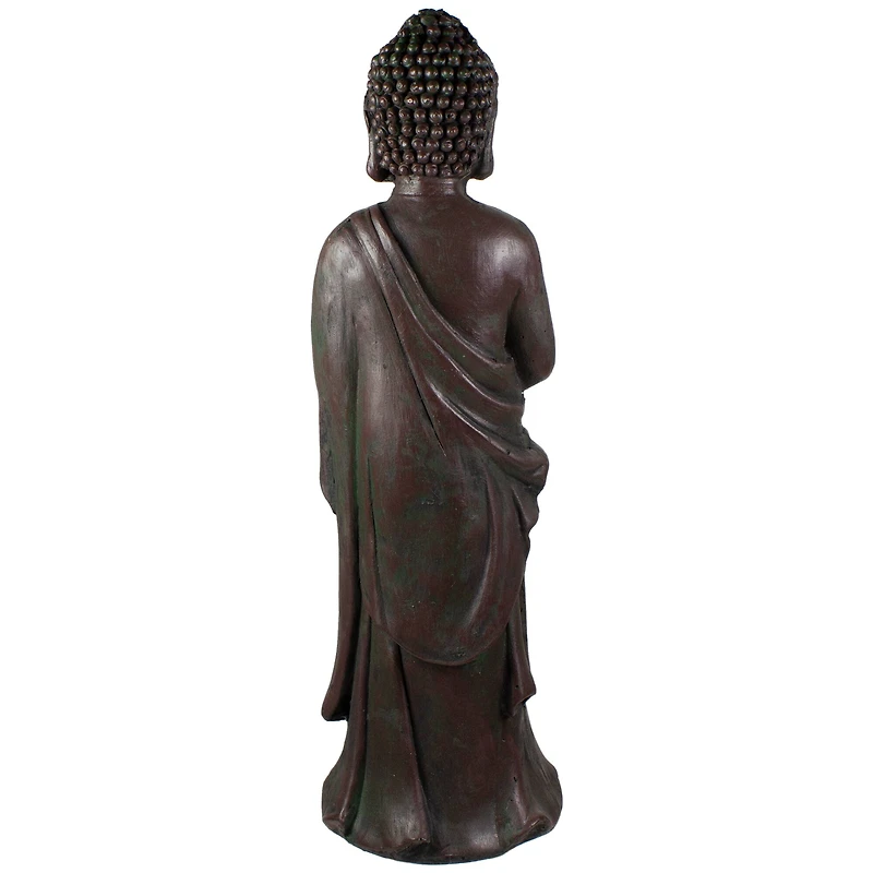 19.5" Dark Brown Standing Buddha with Lotus Outdoor Garden Statue
