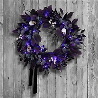 26" Floral Mini Skulls Pre-Lit LED Wreath