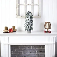 21" Unlit Flocked Artificial Christmas Tree in Decorative Planter