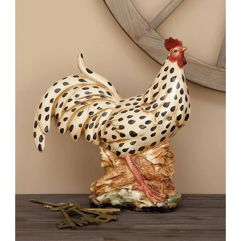 14" Beige Ceramic Farmhouse Rooster Garden Sculpture