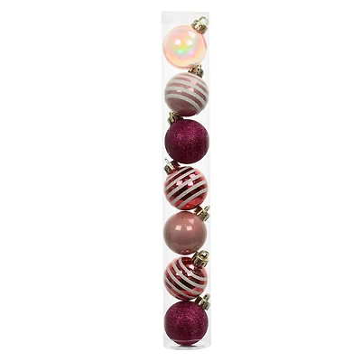 7 Pack 1.5" Pink Striped Shatterproof Ball Ornaments by Ashland®