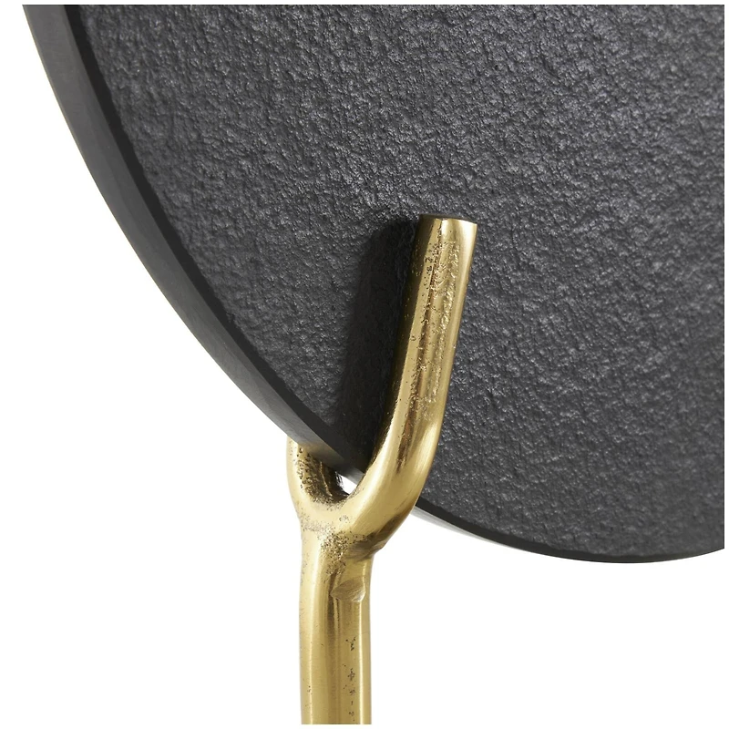 20" Black Marble Abstract Textured Disk Sculpture