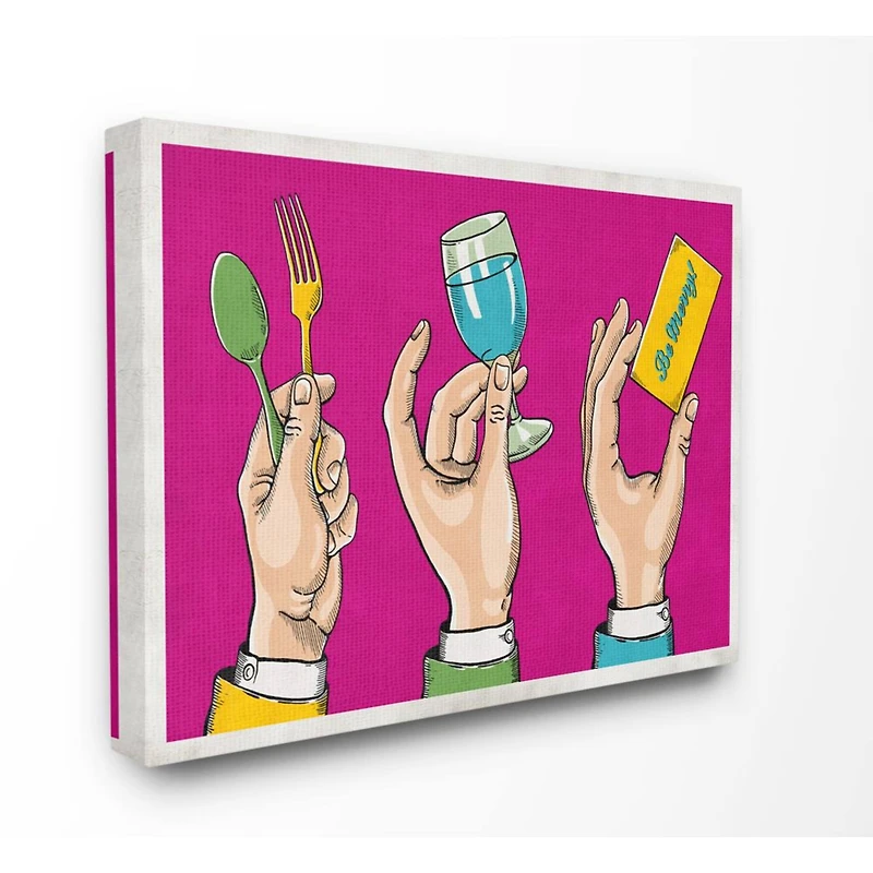 Stupell Industries Eat Drink Be Merry Neon Pink Canvas Wall Art