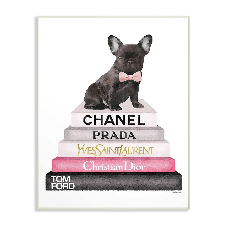 Stupell Industries Fashion Book Stack & French Bulldog Wall Plaque