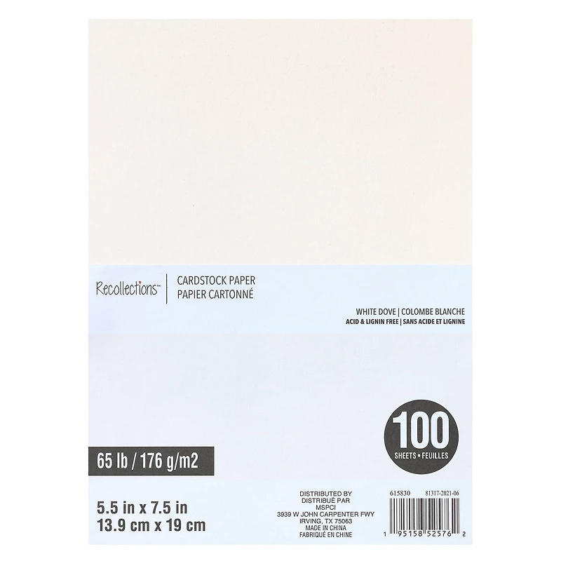 White Dove 5.5" x 7.5" Cardstock Paper by Recollections™, 100 Sheets
