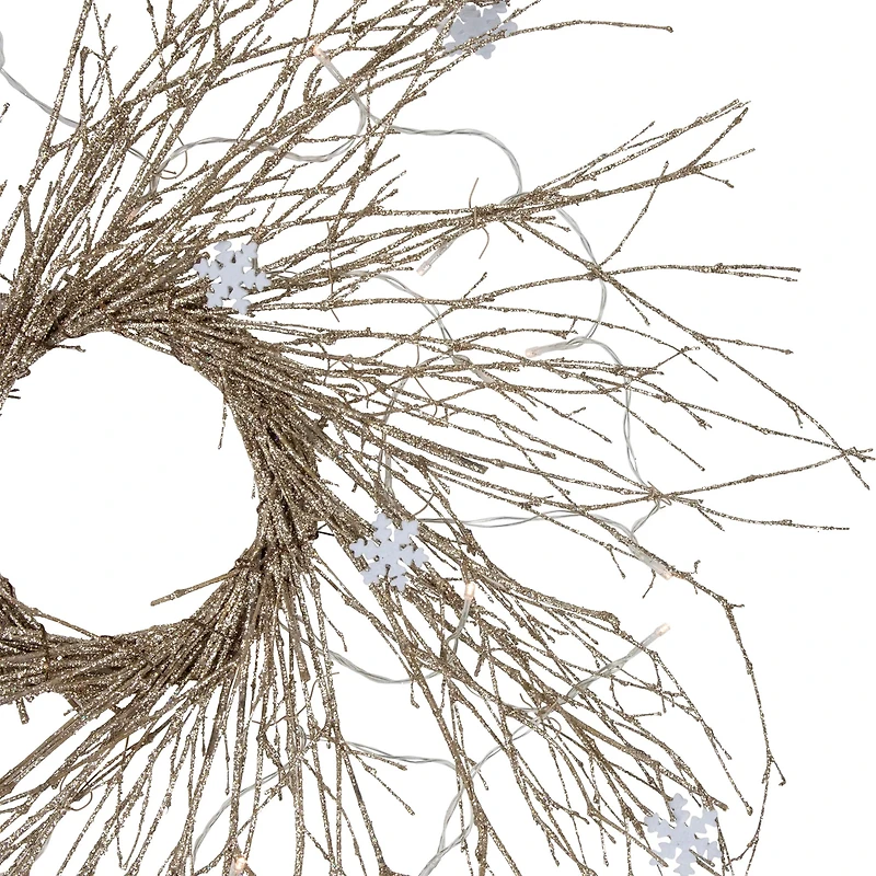 42" Pre-lit LED Champagne Gold Glittered Twig Artificial Christmas Wreath