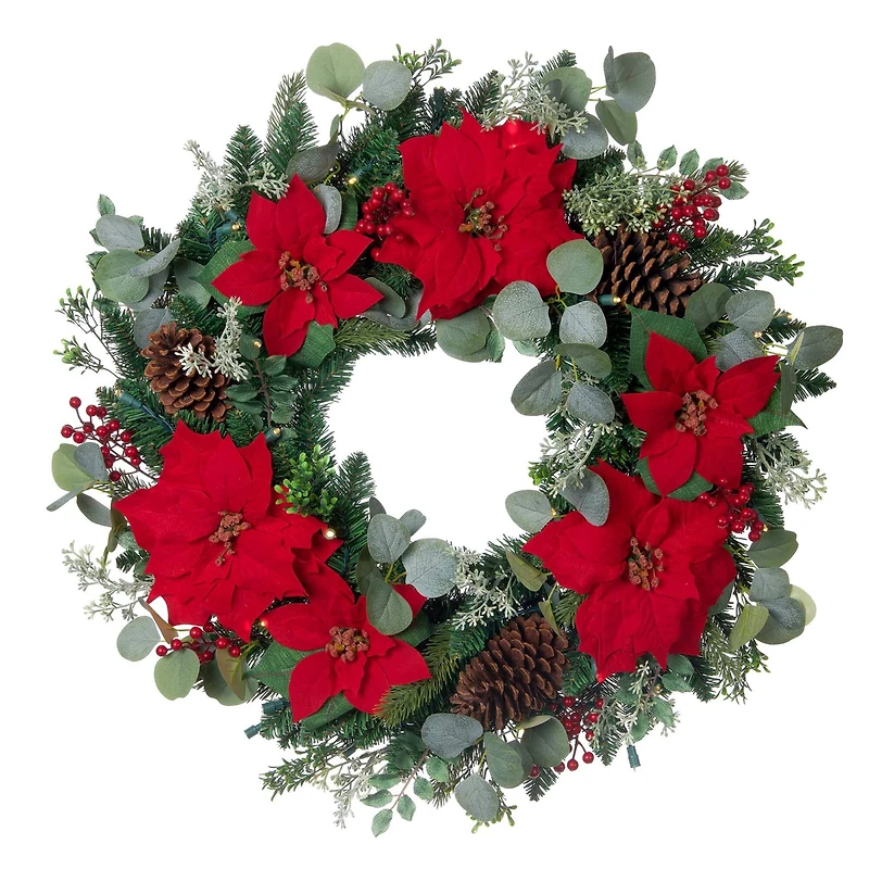 30" LED Red Poinsettia Christmas Wreath