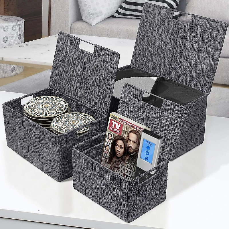 Sorbus 3-Piece Woven Basket with Lid Set