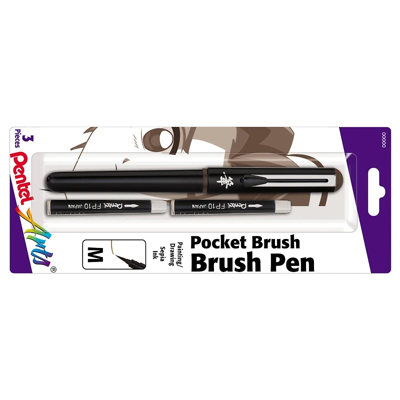 Pentel Arts® Medium Sepia Pocket Brush Pen with 2 Refills