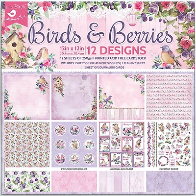 Little Birdie Birds & Berries Cardstock Pack, 12" x 12"