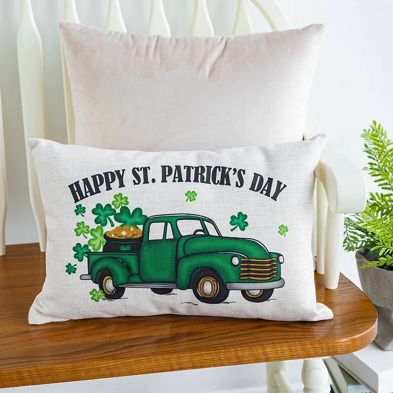 Glitzhome® 18" Faux Burlap Happy St. Patrick's Day Truck Pillow