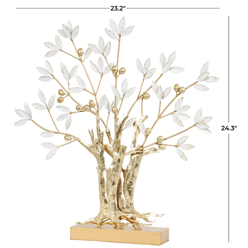 2ft. Gold Metal Tree Sculpture with White Leaves
