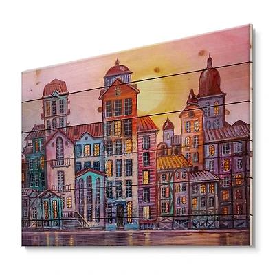 Designart - Street Scene In Old Town With Colorful Buildings