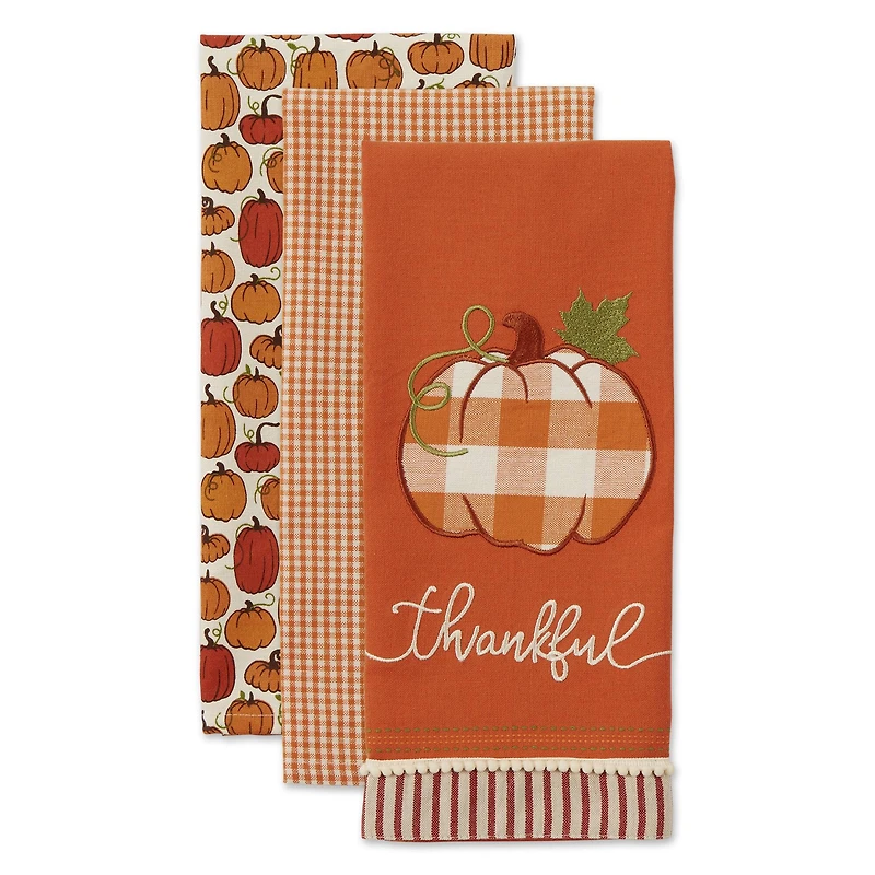 DII® Thankful Check Pumpkin Dishtowel Set
