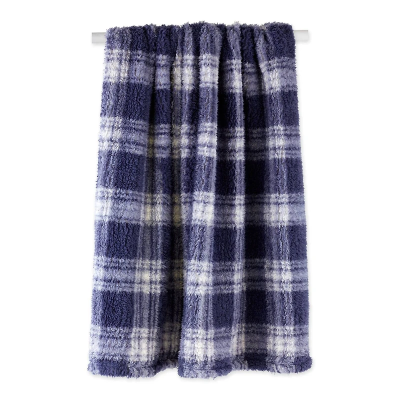 DII® French Blue Farmhouse Plush Plaid Throw