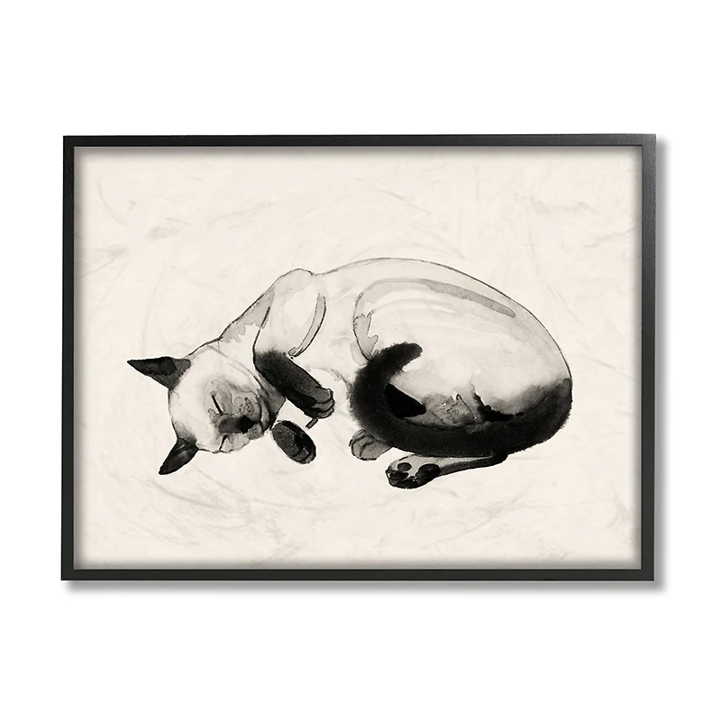 Stupell Industries Siamese Cat Nap Minimal Relaxed Pet in Black Frame Wall Art