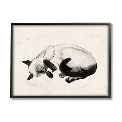 Stupell Industries Siamese Cat Nap Minimal Relaxed Pet in Black Frame Wall Art
