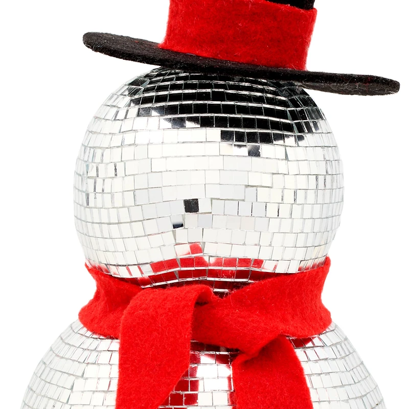 12" Disco Ball Snowman with Red Scarf