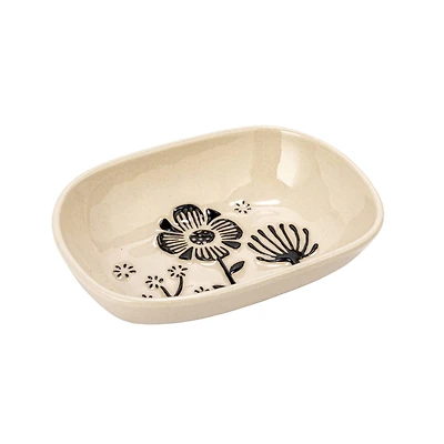 Hello Honey® 5.5" Cream & Black Floral Stoneware Dish, 4ct.