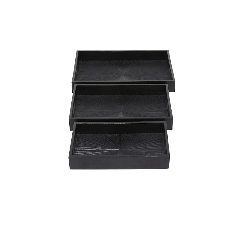 Set of 3" Black Wood Contemporary Trays, 3" x 16" x 10"