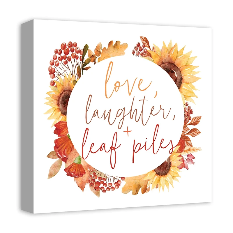 Love Laughter Leaf Piles Canvas Wall Art