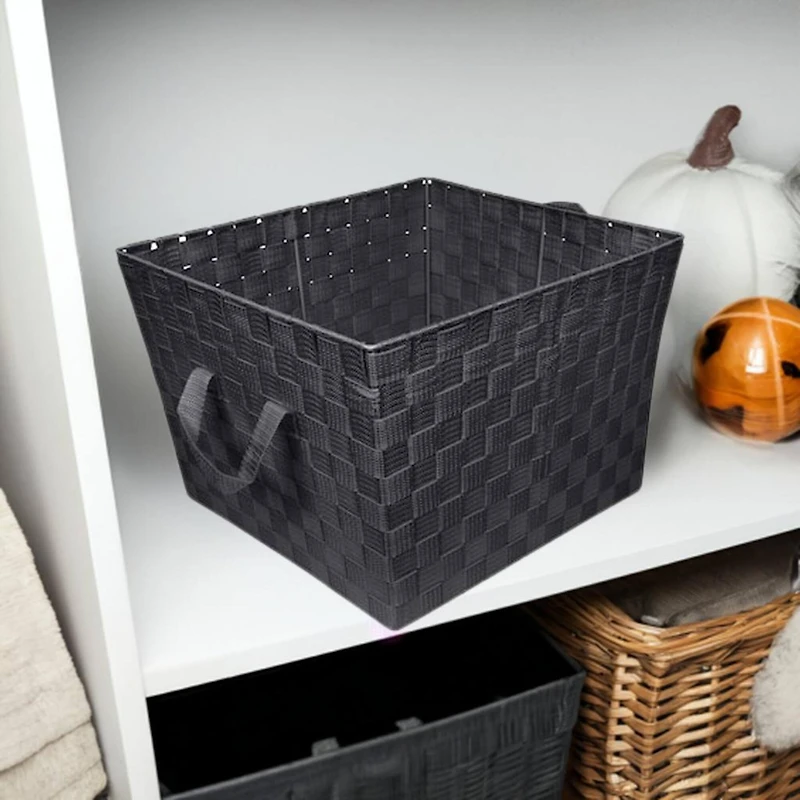 Simplify Large Black Woven Storage Bin