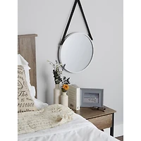 Hanging White Mirror with Faux Leather Strap