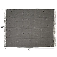 Hello Honey® Charcoal & Cream Geometric Hand-Woven Reclaimed Fabric Throw with Fringe