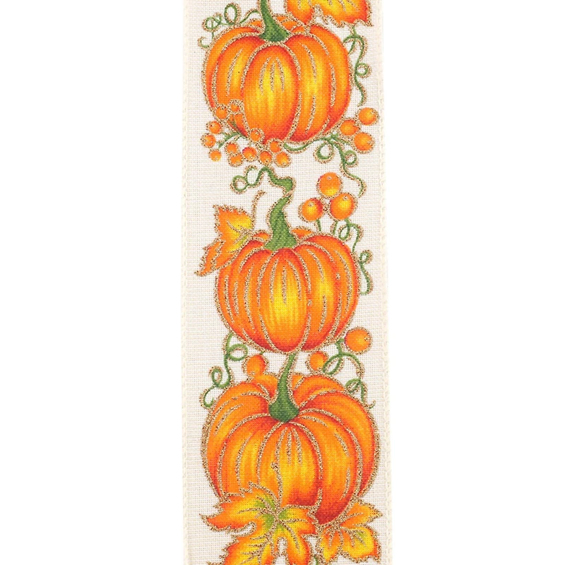 Reliant 2.5" x 10yd. Faux Linen Wired Pumpkin Row Ribbon