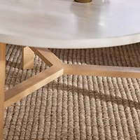 Faux White Marble & Light Oak Mid Century Modern Round Coffee Table