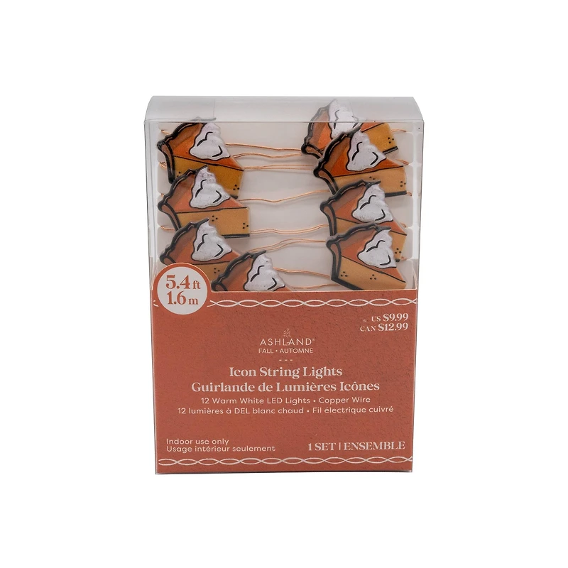 12ct. Warm White LED Pumpkin Pie Icon String Lights by Ashland®