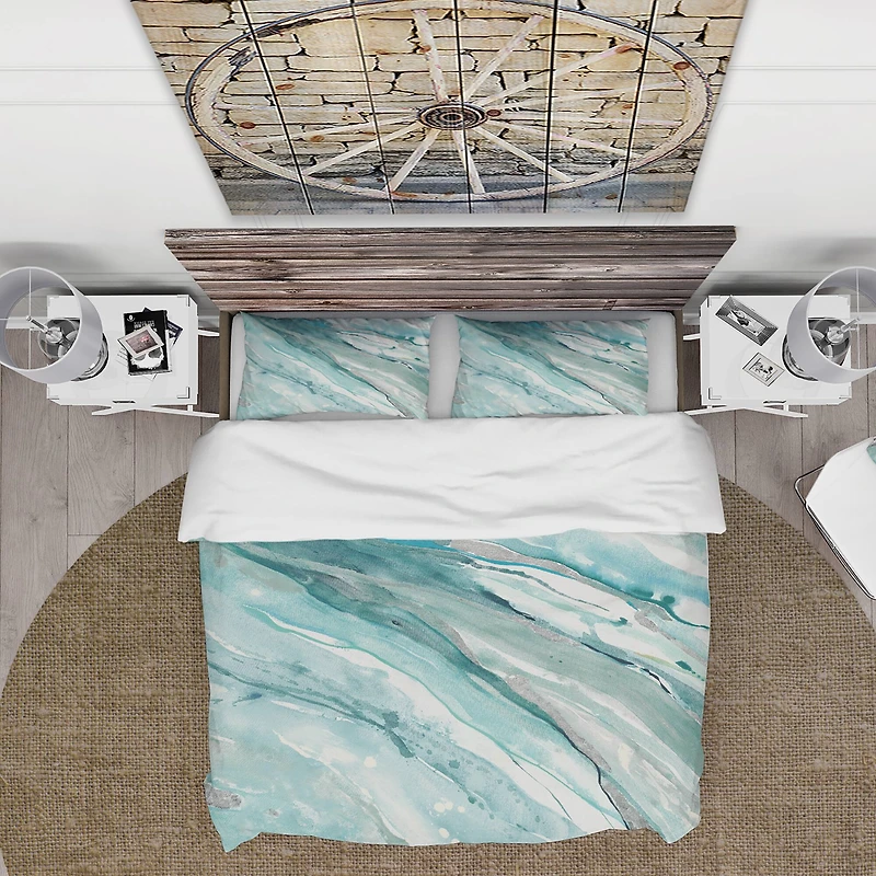 Designart Silver Springs II Blue Green Farmhouse Duvet Cover Set