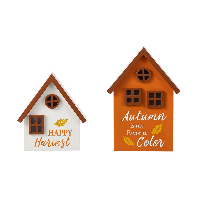 Glitzhome® Lighted Fall Wooden House-shaped Table Decor Set