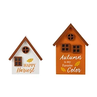 Glitzhome® Lighted Fall Wooden House-shaped Table Decor Set