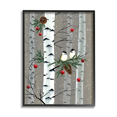 Stupell Industries Birds and Holiday Ornaments Birch Tree Forest Framed Wall Art