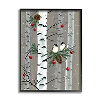 Stupell Industries Birds and Holiday Ornaments Birch Tree Forest Framed Wall Art