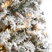 9ft. Pre-Lit Flocked White River Mountain Pine Artificial Christmas Tree, Clear LED Lights